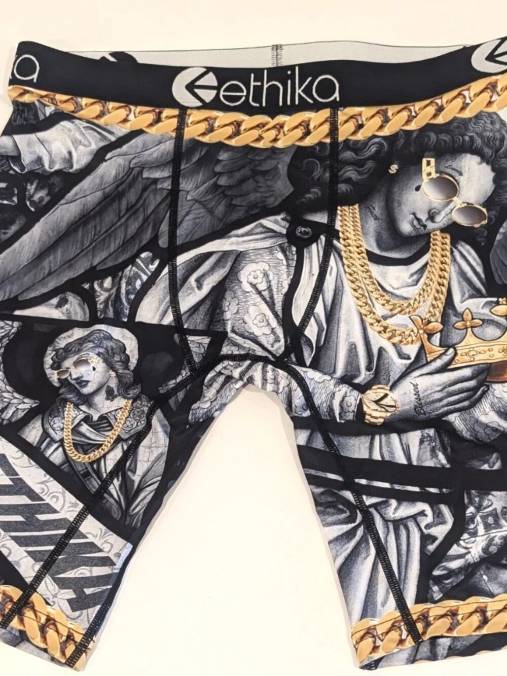 Ethika Mens Large Staple Blessed Angel Gold Chains Crown Boxer Briefs NWT